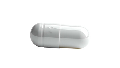Close-up of a white, oblong capsule with a translucent body on a black background