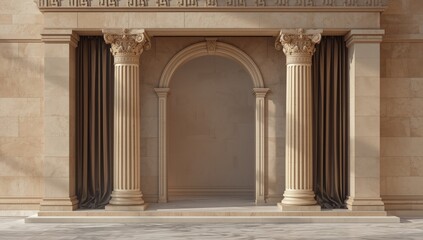 Obraz premium Carved logo pillars made of stone wrapped in black cloth, used in formal or promotional settings, Earth Day
