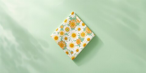 Daisies arranged on a napkin against a light green surface, ideal for editorial background use