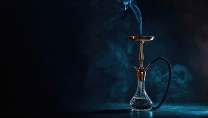 Hookah emitting smoke with light rays in a low-light environment, focused on ambiance and leisure