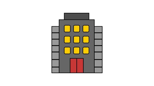 Office building animation representing urban business tower with bright windows
