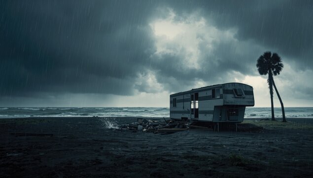 Coastal home severely impacted by hurricane winds, highlighting the importance of storm-resistant construction