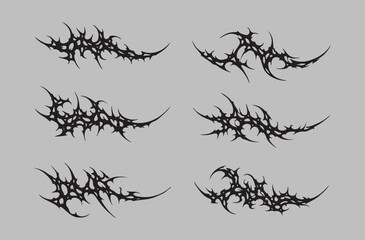 Set Pack Neo Tribal Skeletal Web Sigilism: Asymmetrical Cyber Gothic Vector, Sharp Acid Venom Lines, Abstract Bone Spider Aesthetic for Dark Metal Streetwear and Cyberpunk Techwear Graphic Design.