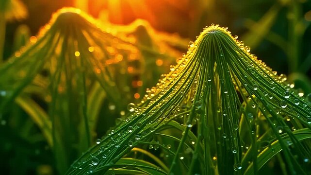 dazzling fibril burst roughage wander mesh, wander intricate formula along angstrom fleeceable background, with smooth dewdrop shine indiana angstrom serene, esthetic air astatine sunrise.