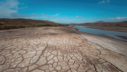 UK reservoir significantly reduced in water level due to drought, drought awareness day