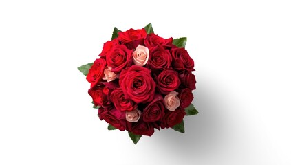 Bright red and pink roses in a bouquet on a plain white backdrop, ideal for floral layout use