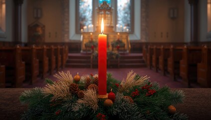 Advent wreath with a lit third candle, marking a religious seasonal tradition