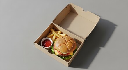 Burger Box Packaging Flat Lay