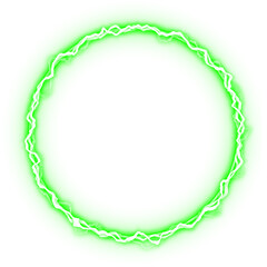Circle green electric lightning energy effect isolated on white background	