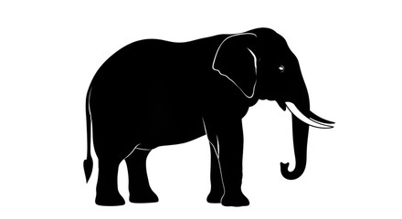 Fototapeta premium White outline silhouette of an elephant on a black background