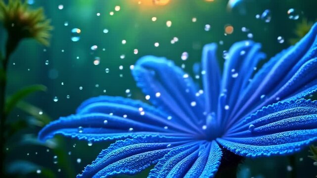 Vivid fibers explode fiber thread mesh, spiraling into dynamic tendrils against a green background, with shimmering bubbles floating in a dreamy, aquatic atmosphere at dusk.