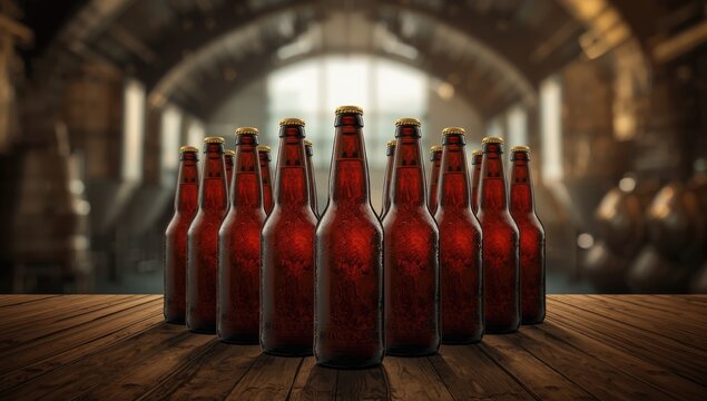 Glass beer bottles with bugel plugs designed for secure sealing and aging processes