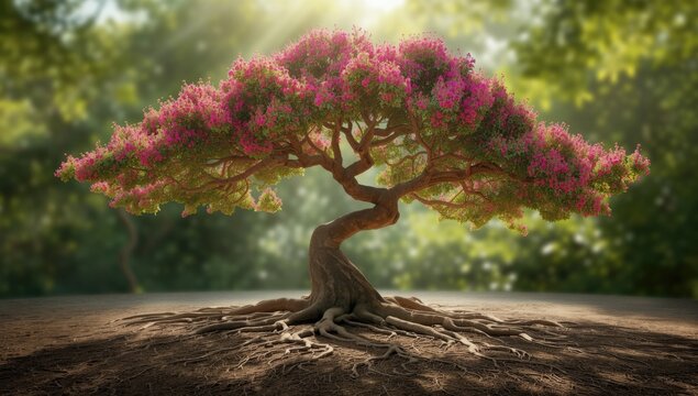 Palermo Botanical Garden showcasing roots spreading along the ground and vibrant blooms, highlighting plant diversity