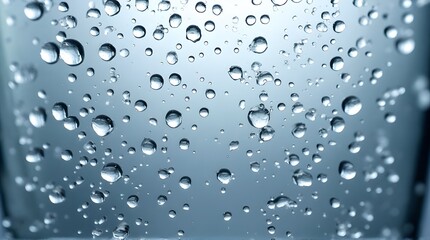 Water droplets on a foggy surface with a gradient blue background