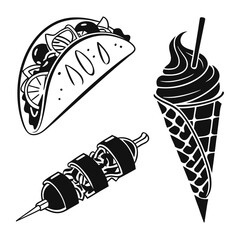 Black and white food illustrations