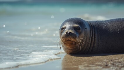 Seal lounging on the beach, coastal ecosystem, marine animal behavior study
