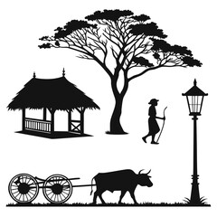 Rural life silhouettes