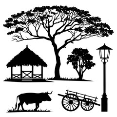 Rural village silhouette