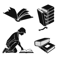 Silhouettes of reading and books