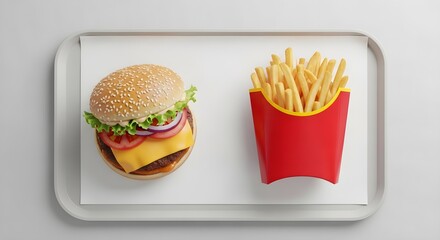 Burger and Sides Serving Tray Mockup