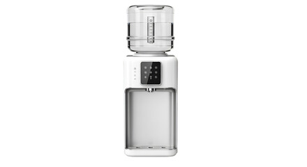 White Water Dispenser with Digital Display on Black Background Keywords: water dispenser, cooler