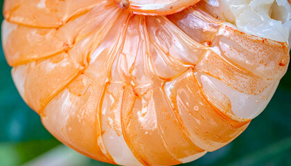 Close up of bioplastic shrimp shell texture with orange spot and scalloped edge for organic background