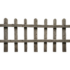 Fototapeta premium Old wooden picket fence isolated on transparent background for garden or yard decoration