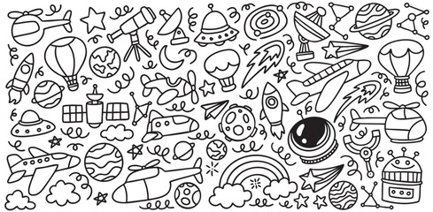 Hand drawn space and technology doodle vector illustration © Ezzy