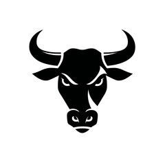 Bold black bull head emblem for business or branding concepts on white