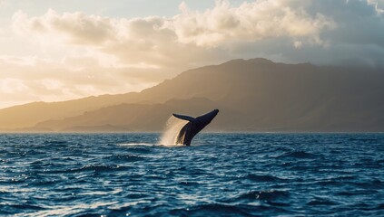 Fototapeta premium Whale observing in the Hawaii Islands, marine wildlife interaction, World Oceans Day