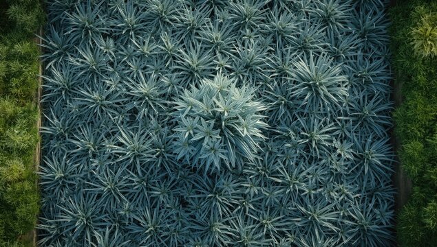 Garden arrangement featuring blue fescue plants with silver-colored foliage, used as ornamental ground cover