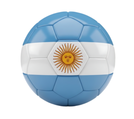 Soccer ball featuring Argentina national flag colors and Sun of May emblem, symbolizing Argentine football passion, international sports, competition, and national pride