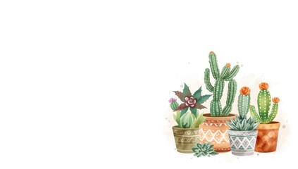 Illustration of hand-drawn cacti and succulents in .png, ideal for plant-themed backgrounds or educational materials, digital artwork