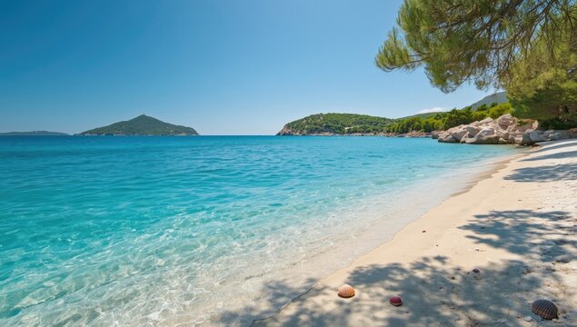 Turquoise sea beach at Gortanova bay in Pula, Croatia, illustrating a leisure setting for tourism promotion