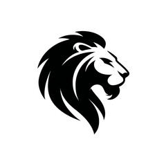 Bold black lion head silhouette for graphic design and branding