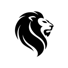 Bold black lion head silhouette on white background for design elements