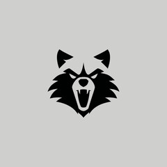 Bold black raccoon head graphic with menacing expression on neutral background
