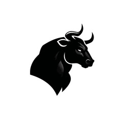Bold black bull head silhouette against white background for symbolism