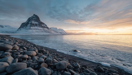 Frozen island scene during winter, highlighting natural erosion risks