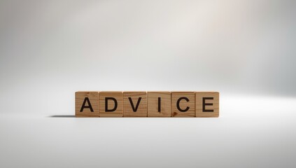 Set of wooden alphabet blocks spelling advice, used as educational tools for learning and literacy