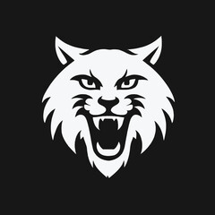 Bold graphic illustration of a lynx head with open mouth isolated black