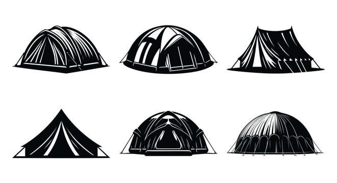 Collection of diverse tent icons representing camping and outdoor shelter perfect for travel guides adventure websites and graphic design