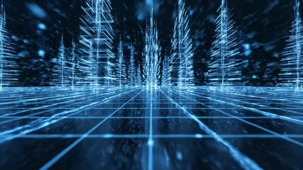 A mesmerizing abstract digital landscape featuring a glowing blue particle ring hovering above a futuristic grid symbolizing advanced technology data visualization and the interconnectedness of the d. - Powered by Adobe