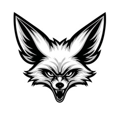 Bold fox head illustration in black and white for design and branding