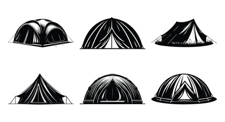 Collection of diverse camping tent illustrations various outdoor shelter designs in a graphic style perfect for adventure and travel themes © Md Hasan