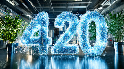 Number 420 made of water or ice