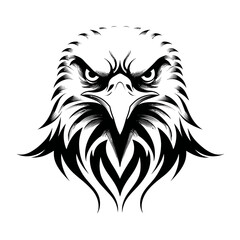 Bold eagle head vector illustration focused intense gaze in black and white
