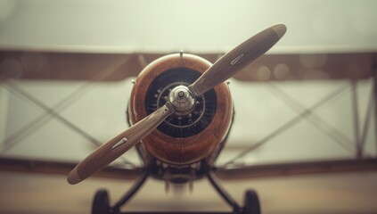Detailed view of a wooden vintage airplane replica emphasizing craftsmanship for collectible displays