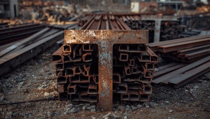 Close-up of steel T-bar textured surface durability and structural detail for architectural or industrial use