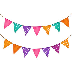 Obraz premium Colorful triangular flags on a string isolated on transparent background for party decoration